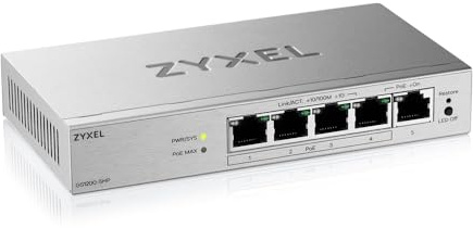 Zyxel Switch PoE 5 Porte | Switch Ethernet Gigabit Web Managed | 4 Porte PoE+ Budget 68W | QoS, Link Aggregation, VLAN, IGMP Snooping | Senza ventola | Desktop [GS1200-5HPv3]