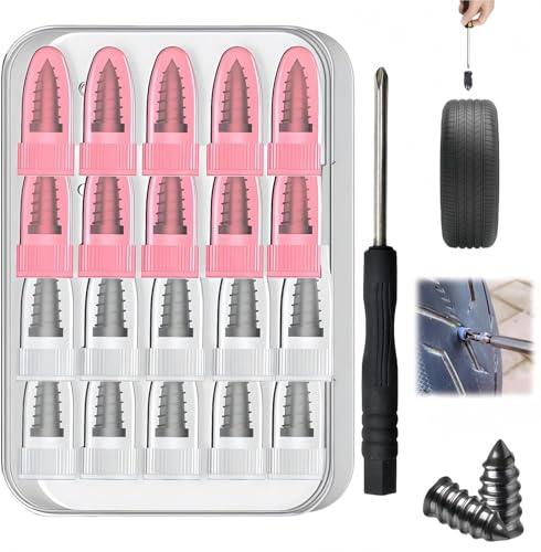 AddLuck 20 PCS Tire Repair Rubber Nails Kit with 2 Sizes,Tyre Repair Kit Rubber Nails with Box and Screwdriver,Car Puncture Repair Kits,Tyre Puncture Repair Kits for Trucks Motorcycles Cars