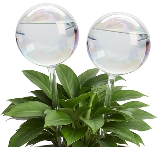Ceriselle Bevattningsbollar, 2-pack vattenbollar i skimrande glas för växter, självbevattningssystem för krukväxter och trädgård, handblåst glas