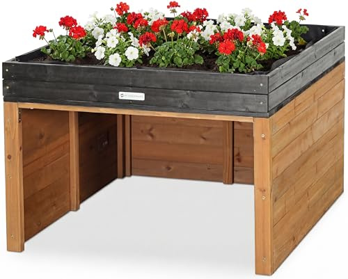 WONDERMAKE® Große Design Mährobotergarage XXL Universal mit Wasserablauf, Holz Haus Pflanzkasten, Mähroboter Unterstand Carport Rasenroboter Garage Flachdach, 78,5 x 96 x 57 cm (Braun, Schwarz)
