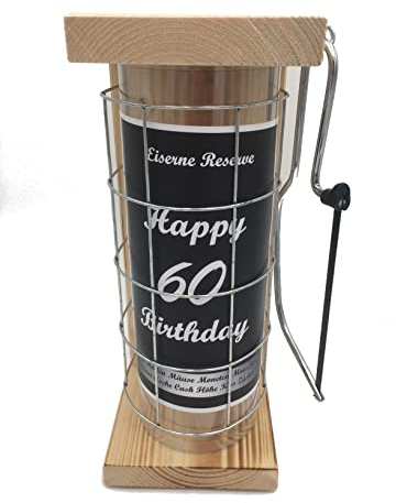 Happy Birthday 60 - Geburtstag Geschenke - Eiserne Reserve Spardose mit Säge zum zersägen des Gitter - Geldgeschenk - Sparbüchse - Geschenkideen