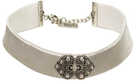 Alpenflüstern Trachten-Samt-Kropfband Ornament-Herzen - nostalgische Trachtenkette enganliegend, Kropfkette elastisch, Damen-Trachtenschmuck, Samtkropfband in traditionellen Farben DHK206