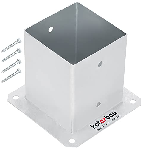 KOTARBAU® Support Poteau a Visser 120 x 120 mm Carré Manchon de Sol Support de Poteau Ancre de Poteau en Acier Galvanisé à Chaud Argent Support Poteau Bois Fixation Poteau Bois