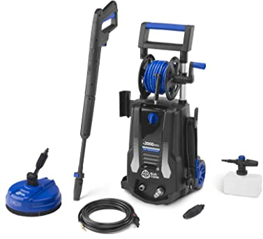 AR Blue Clean Hidrolimpiadora de Alta Presión con Kit de Limpieza de Tuberías y Patio Cleaner e-2000 HRD (2000 W, 150 bar, 440 l/h), Color Negro Y Azul