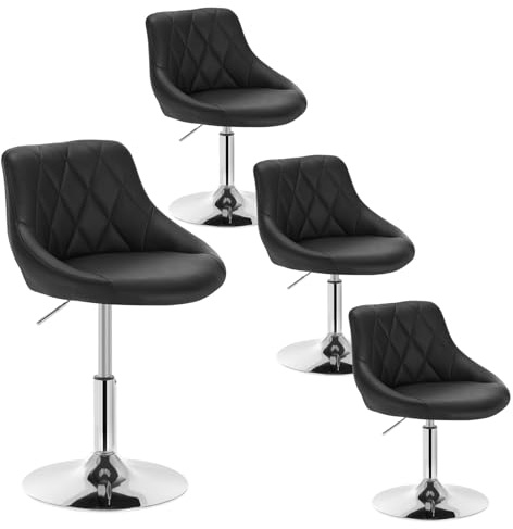 WOLTU Schminktisch Stuhl Hocker, Bequemer Schminkstuhl aus Kunstleder mit Lehne, Höhenverstellbar, 360° Drehbar, für Schlafzimmer, Esszimmer, Küche, Schwarz, BH241sz-4