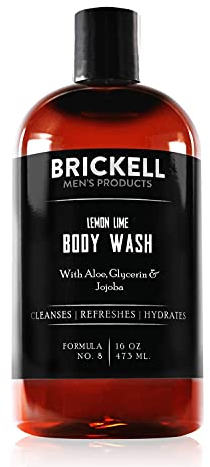 Brickell Men's Gel de Ducha Vigorizante para Hombres, Gel de Ducha de Limpieza Profunda Natural y Orgánico con Aloe, Glicerina y Jojoba, Sin Sulfatos, Perfumado (Lima Limón, 473 ml)