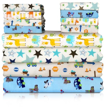 Omilion Receiving Blanket for Baby – 4 Pack – 30 inch x 30 inch – 100% Flannel Cotton - Mixed Patterned Designs – Includes Infant Washcloth 30 Pack
