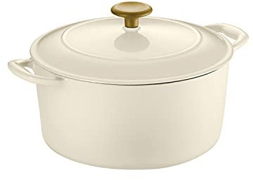 Tramontina Dutch Oven Cast Iron 5.5 Qt Latte with Gold Stainless Steel Knob, 80131/085DS