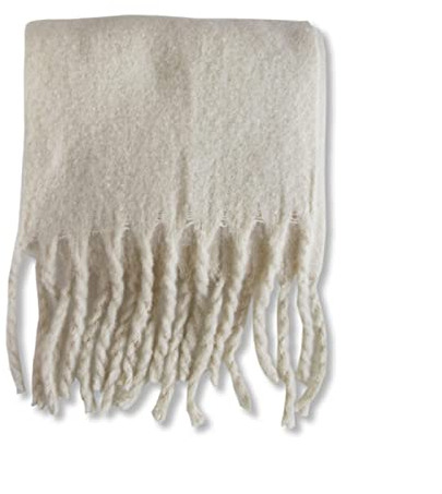 SYT-MD Schal Damen, Frauen Solid Langer Schal Fashion Quaste Nachahmung Kaschmir Schalldämpfer Herbst Winter Warmer Schal Snood Green Tips (Color : Off-White, Size : 220cm x 42cm)