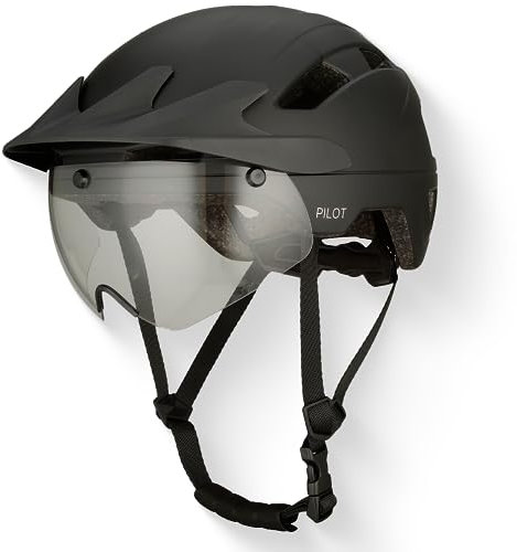 GOOFF Pilot S-Pedelec Helm - Schutz für schnelle E-Bike Fahrten – Fahrradhelm mit Visier und Licht – NTA 8776-zertifizierter Zweirat Helm (Schwarz mit Sonnenblende, XL)