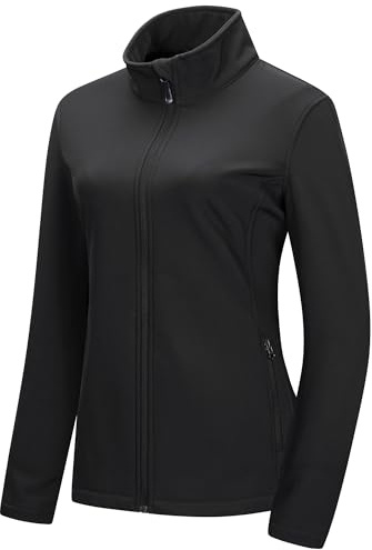 33,000ft Women's Softshell Jacket Warm Fleece Lined Windbreaker Lightweight Waterproof Rain Jacket for Running Golf Hiking Black L