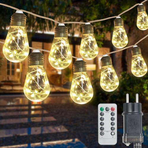 ALLWIN Catena Luminosa Esterno 8.3M 16 Lampadine 80LED Catena Luci Impermeabile 8 Modalità Luci da Esterno Giardino per Terrazzo Matrimonio Partito Decorative (Con spina)