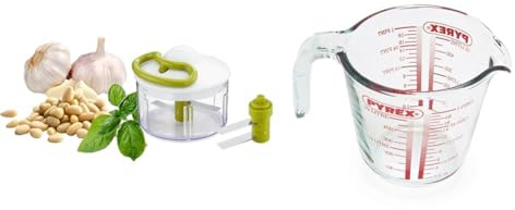 Tefal K1330404 Manual Food Chopper and Mixer with Stainless Steel Blades for Vegetables, Onions, Her & Pyrex Measuring Jug 500ml | Capacity 568ml / 20 Ounce | P586, Multicolor