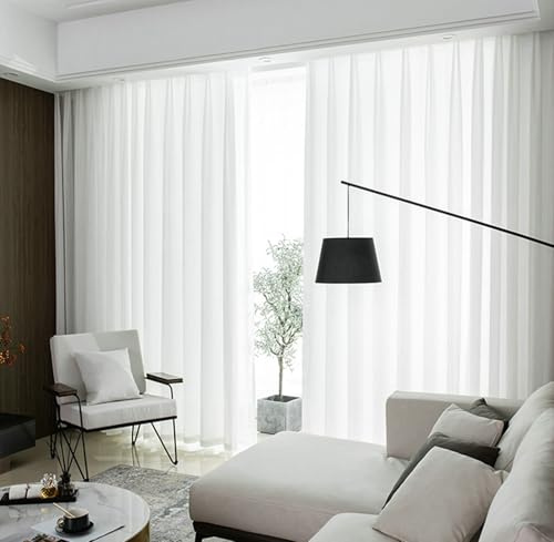 Landhausgardinen Gardinen Weiß Voile 2er Pack Einfarbiges Fischgrätenmuster H160 x B102 cm (2er Pack) Leinen