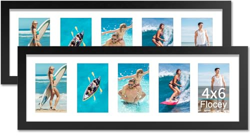 Flocey 8x24 Picture Frame with Tempered Glass, 4x6 picture frame collage, Display Five 4x6 Photos with Mat or One 8 x 24 Picture without Mat - Horizontal or Vertical Wall Mounting, 2 Pack, Black