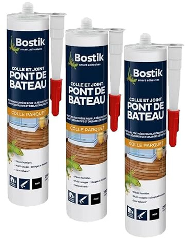 Bostik Colle et Joint Pont de Bateau – Colle Parquet – Idéale pour Bois Exotiques – Usage Intérieur – Formule MS Polymère – Sans Solvant et Sans Odeur – Noir – Cartouche 290 ml (Lot de 3)