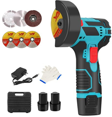 Mini smerigliatrice angolare a batteria - Smerigliatrice angolare a batteria da 3 pollici con 2 batterie da 1500 mAh, 6 dischi da taglio, 19500 giri/min, compatta per taglio, lucidatura e loop