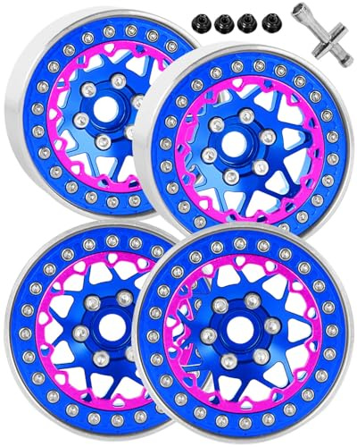 hopsupRC RC 1.9 Beadlock Wheel Rims for 1/10 SCX10 90046 AXI03007 TRX4 TRX6 VS4-10 Gen7 Gen8 MST CFX D90 RC Crawler,Aluminum 1.9 RC Tires Wheel Rim RC Truck Tires Wheels Rims.(4PCS) Blue