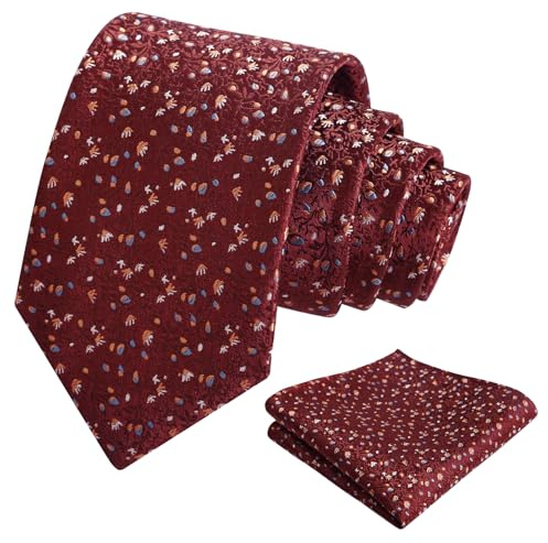 Alizeal Män 8 cm blommönstrad bröllopsfest slips med ficknäsduk färgglad klassisk affärs slips set, 917-Vinröd, en storlek