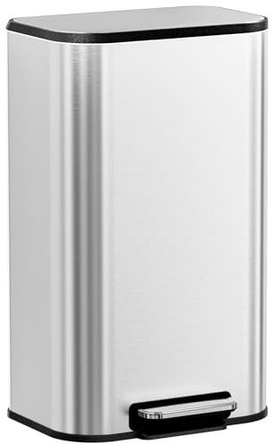 Clevich 30 L/ 50 L Kitchen Bin w/Soft-Close Lid & Foot Pedal, Square Kitchen Trash Can w/Removable Inner Bucket & Handle, Stainless Step Waste Bin, Fingerprint-Proof, Kitchen, Office (Silver, 30 L)