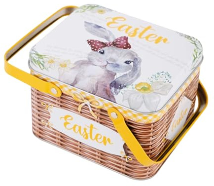 Cesto per la Celebrazione di Pasqua – Scatola di Caramelle in Metallo con Coperchio e Maniglia – Scatola portaoggetti per Dolci e – per Feste Regalo cioccolatini stagionali