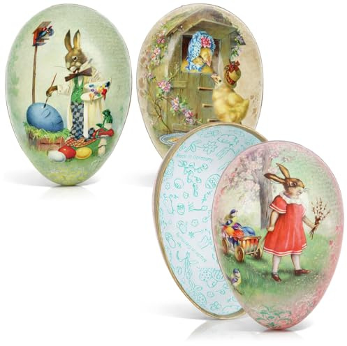 com-four® 3X Uova di Pasqua da riempire 9 cm - Motivi Vintage - per Dolci, Piccoli Regali ed Erba Decorativa [Assortimento variabile]