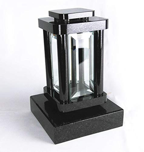 designgrab Modern Grablampe mit Sockel aus Granit Schwedisch Black SS1 schwarz, Grabschmuckset