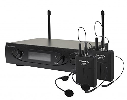 Proel WM101DH Sistema di microfono wireless a due canali con 2 microfoni per cuffie