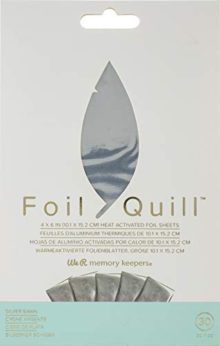 We R Memory Keepers 660668 0633356606680 Hitzeaktivierbare Folie, Silberner Schwan, Foil Quill Transferfolie, 5 Folienblätter von 10,1 x 15,2 cm, für Kartengestaltung und mehr