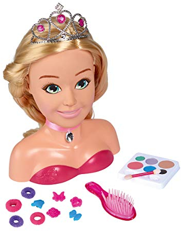 Simba 105560177 - Steffi Love Girls Prinzessin Schmink-& Frisierkopf, Stylingkopf mit Make-Up, 5X Haarclips, 4X Haargummis, Bürste und Prinzessin Tiara, über 15 Teile, 26cm, ab 5 Jahre