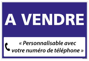 Panneau Immobilier Personnalisable à Vendre avec Oeillets aux 4 coins - Bleu - Plastique rigide AKILUX 3,5mm - Dimensions 600x400 mm - Protection Anti-UV