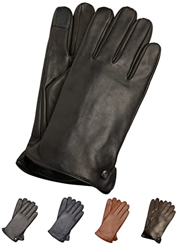 AKAROA ESTD 2019 Lederhandschuhe Herren TIM, Touchscreen Funktion, italienisches Leder, recyceltes Strickfutter aus 50% Kaschmir und 50% Wolle, 5 Größen S - XXL