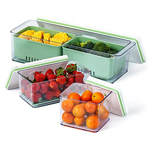 Lille Home Stapelbarer Produktschoner 4500 ml, Organizer-Behälter mit herausnehmbarer Ablaufwanne, 3er-Set, für Kühlschränke, Schränke, Arbeitsplatten und Speisekammer, BPA-frei (Grün)