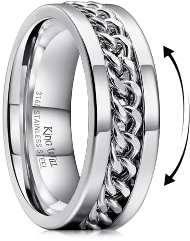 King Will Intertwine 8 mm Spinnerring für Männer, Edelstahlring für Männer, Zappelring, Angstring mit schwarzem Kettenring, Größe 54–70 (17–22)