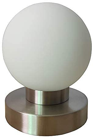 Dapo Glas-Tisch-Leuchte-Lampe MILO Metall nickel, Opal-Glas weiß, E14, H: 15cm, D: 11 cm, Nachttisch-Kommode-Fensterbank-Fernseher-Leuchte-Lampe (Kugelform Milo)