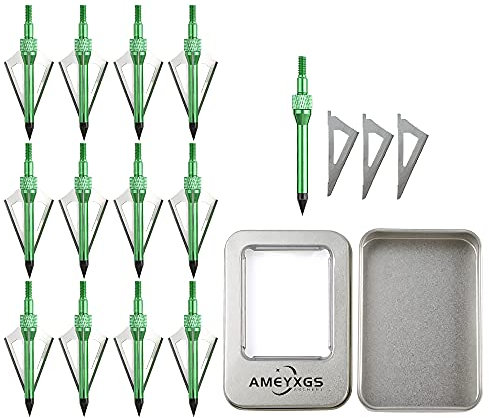 SHARROW 6/12 Stück Pfeilspitzen Jagdspitzen Armbrust Bogen Arrow Broadheads mit 3 Klingen Schraubspitze Bogensport Außen Jagd Pfeilspitze Bogenschiessen Bogenjagd mit 1x Aufbewahrungsbox