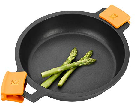 BRA Efficient | Cacerola baja antiadherente sin tapa 20 cm | Sin tapa de cristal, incluye asas de silicona extraíbles, Apta para inducción y horno