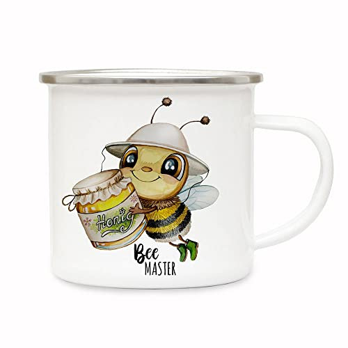 ilka parey wandtattoo-welt Emaille Becher Camping Tasse Geschenk für Imker Imkerei Biene Honigglas Spruch Bee Master Kaffeetasse Geschenk eb645
