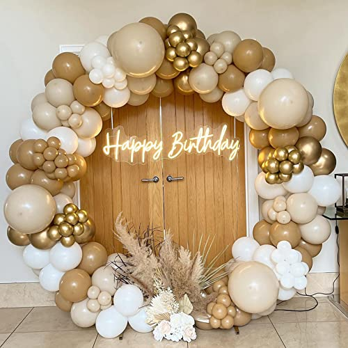 Brown Nude Balloon Arch Kit, White Gold Khaki Balloons Garland with Beige Sand White Balloons for Birthday Party Decor Baby Shower Wedding Decorations Bridal Engagement Anniversary Party Decorations