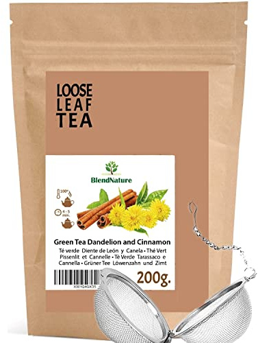 Té verde Diente de León y Canela para infusión 200g –DETOX Depurativo Diurético – 100% Natural y Vegano + Incluye practica Bola Infusora de Acero Inoxidable