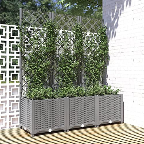 Tidyard Jardinière avec Treillis Bac à Fleurs Jardinière pour Plantes Grimpante,Tomates Rosiers Jardinière de Jardin Patio et Terrasse Gris Clair 120x40x136 cm