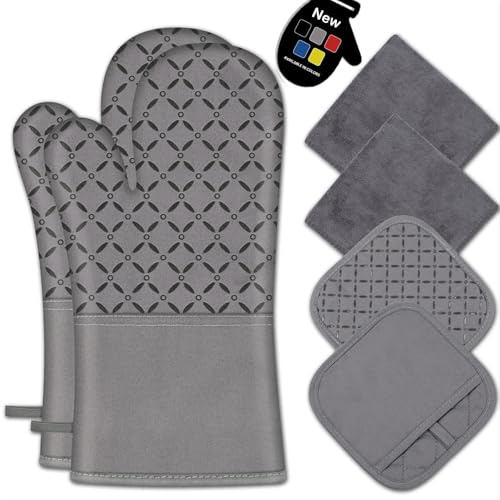 IXO Lot de 6 gants de cuisine et maniques résistants à la chaleur de 260 °C avec doublure en coton doux et surface en silicone antidérapante, sans danger pour la pâtisserie, la cuisine, le barbecue