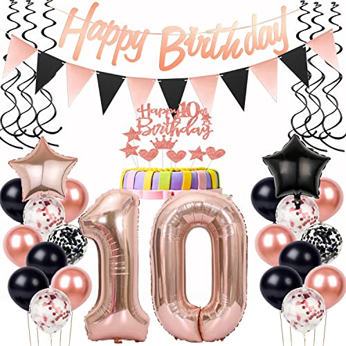 Luftballons 10. Geburtstag Mädchen Deko Schwarz Rosegold Tortentopper 10. Geburtstag Tortendeko 10 Deko ,geburtstagsdeko 10 Jahre Luftballon girlande 10 Mädchen dekoration
