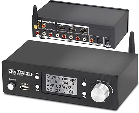 Decodificatore Convertitore Audio 5.1CH, DAC DTS AC3 FLAC APE 4K 60Hz HDMI 2 in 1 HD Dolby Atmos HDMI Bluetooth 5.0 Fibra ottica ARC Cavo coassiale Sistema Audio Video Analogico Digitale