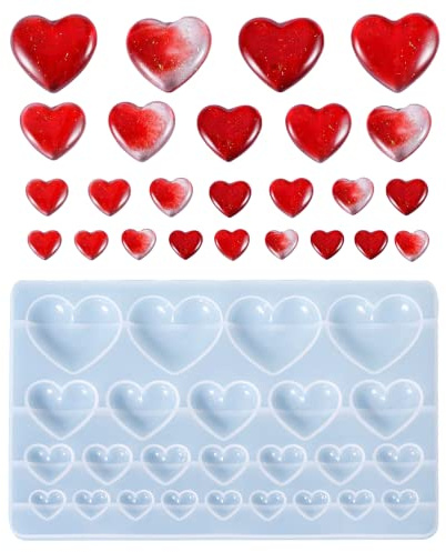 25 Cavities 4 Sizes 3D Heart Silicone Resin Casting Molds for DIY Crafts | Love Heart Resin Moulds to Make Jewelry Pendant Earring Keychain Souvenir Decor Gifts
