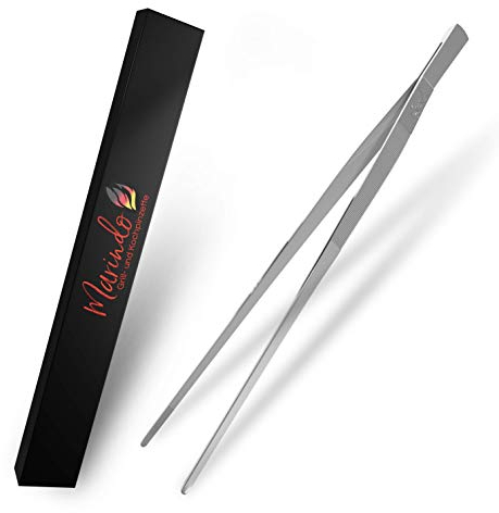 Marindo® Grillpinzette | Kochpinzette | Küchenpinzette | 30cm lang | rostfreier Edelstahl | spülmaschinenfest | gerade Form | Fleischpinzette | Bratpinzette (Edelstahl 35 cm)