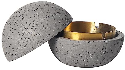 Cutfouwe Mülleimer Mit Deckel-Beton + Edelstahl-Φ12.5Cm X H10.8Cm -Wasserdicht/Winddicht,Grau