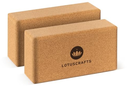 Lotuscrafts® Yoga Block Kork 2er Set oder Einzeln, Korkblock in 2 Größen, Made in Portugal, 100% Natürliche Yogablöcke aus Kork, Yoga Zubehör für Anfänger & Fortgeschrittene (Klein, Doppelpack)