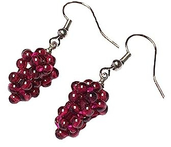 CuLtP Ohrringe Damen,Granat-Tropfenohrringe Mit Perlen-Trauben-Anhänger, Silbrige Baumelnde Hakenohrringe, Edelstein-Ohrringe, Kristall, Kreativer Süßer Schmuck, Geschenk Für Mädchen, Mutter, Ehefrau