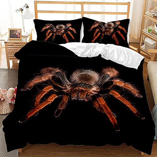 Araignée Rouge Noire poilue Set de Linge de lit,Araignée 3 pièces Housses de Couette,Araignée 3D Housse de Couette, Set de Linge de lit pour Enfants Animaux(A,200 x 200 cm)
